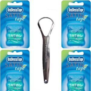 Oral Satin Tape 25m, Waxed Mint Flavoured Dental Floss, Pack of 4