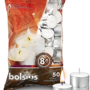 Bolsius 8 Hour Burning Tealights, Pack of 50, White, 7x18x32 cm, Unscented