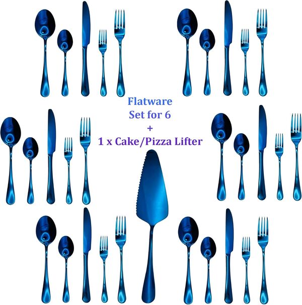 Royal Blue Cutlery Set, NFIBIS 30-Piece Colorful Stainless Steel Flatware Spoons, Knife and Fork - Image 2